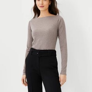 Ann Taylor Ribbed Boatneck Top Size Small Light Brown